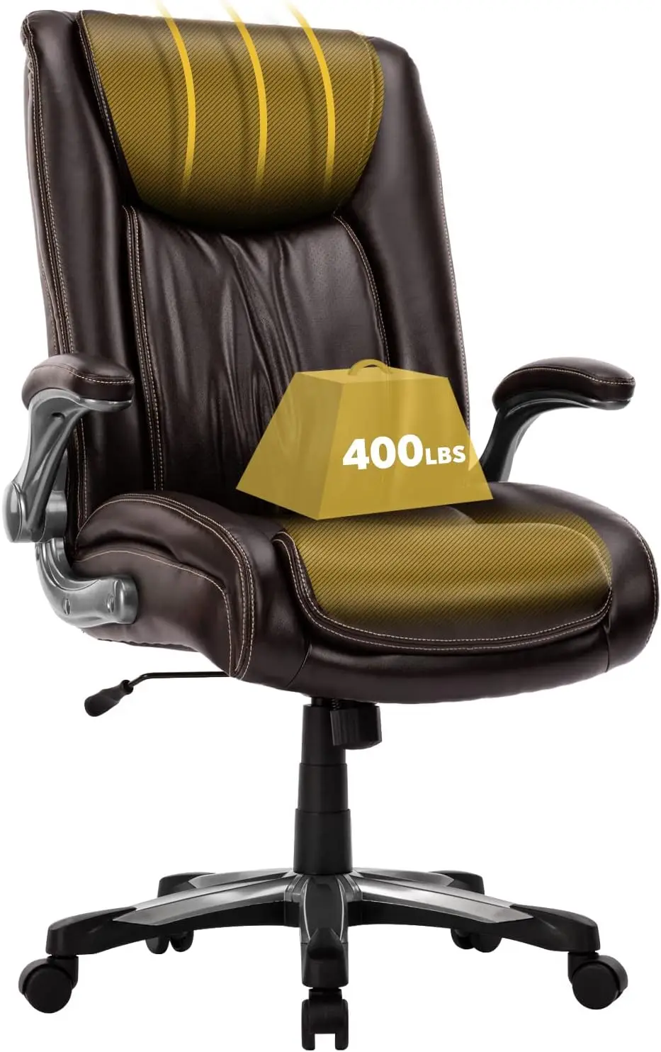 

Big And Tall Office Chair 400Lbs, Large Heavy Duty High Ba Executive Computer Office Desk Chair Flip-Up A Wide Thi Seat For