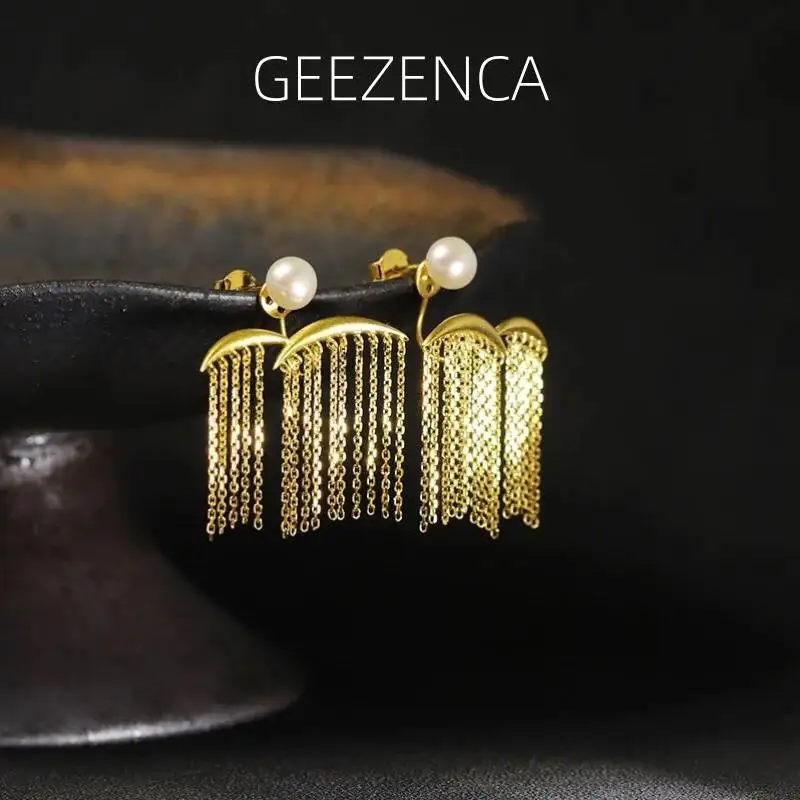 

Серьги-подвески из стерлингового серебра 925 пробы с пресноводным жемчугом и кисточками для женщин, оригинальный дизайн, роскошные, 2 в 1, с подвесками спереди и сзади