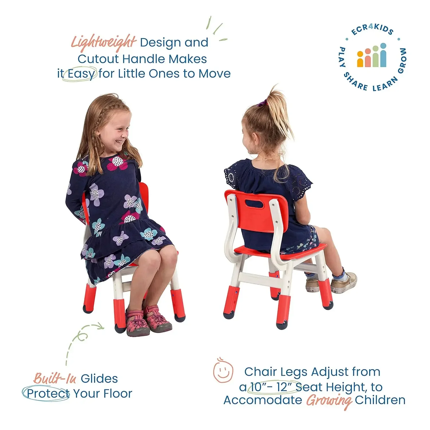 Classroom Adjustable Chair, Flexible Seating, Red, 2-Pack