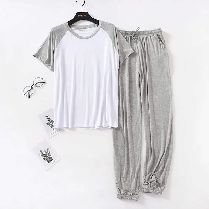 Pijama japonés de primavera y verano para hombre, traje modal, pantalones de manga corta, costuras finas, talla grande, servicio doméstico holgado
