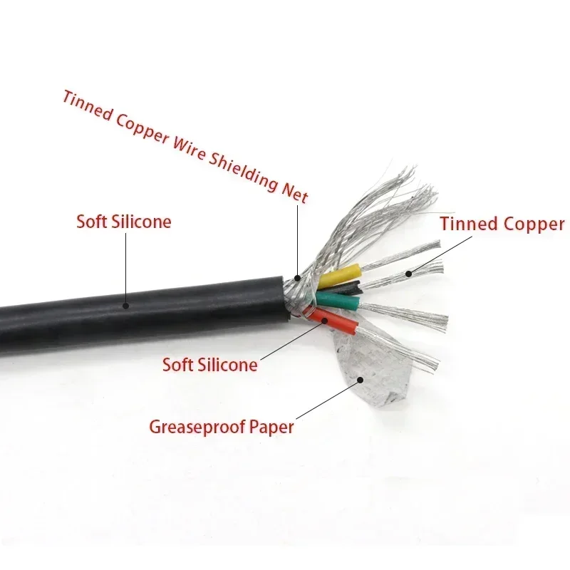 Silicone Rubber Shielded Wire 22 20 18 17 15 13 AWG Flexible Cable 2 3 4 6 Cores Insulated Tinned Copper High Temperature Wires