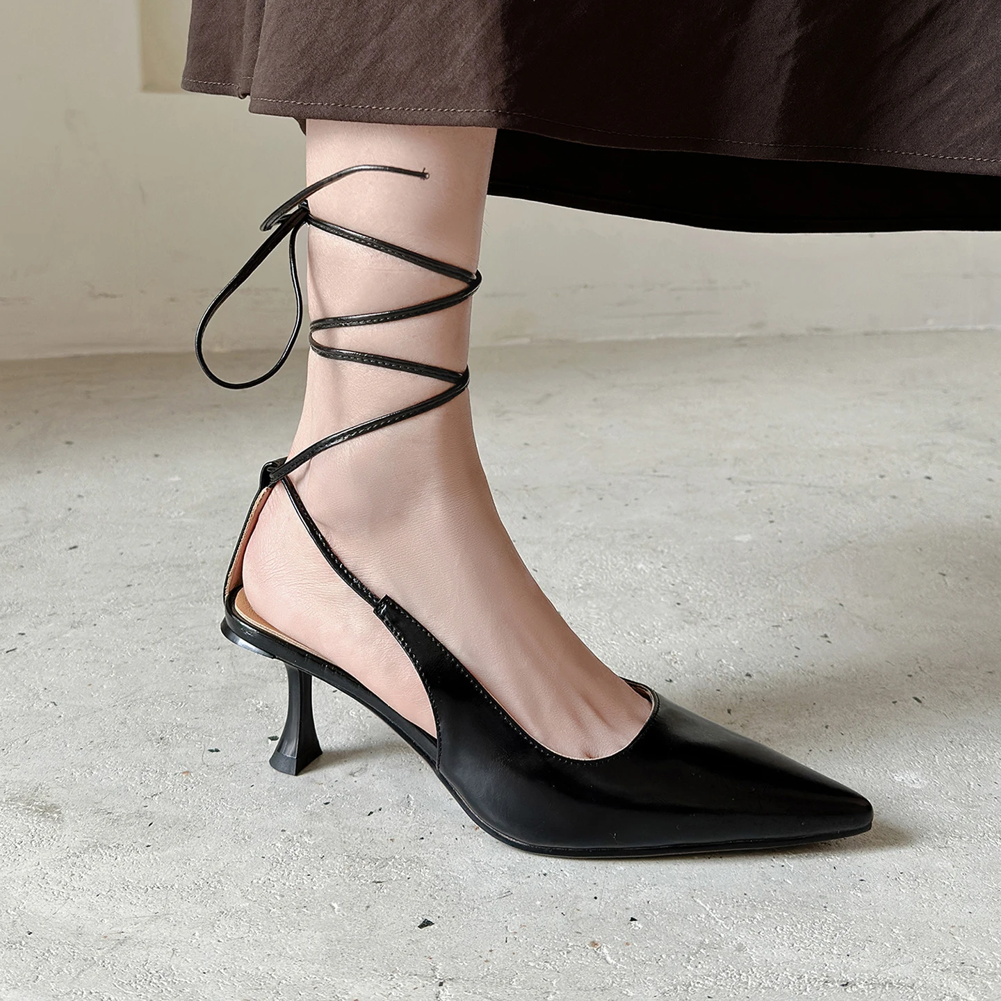 

Genuine Leather Sheepskin Heels Women's Sandals, Narrow Band Ankle Strap Summer High Heels,Fashion Women Shoes