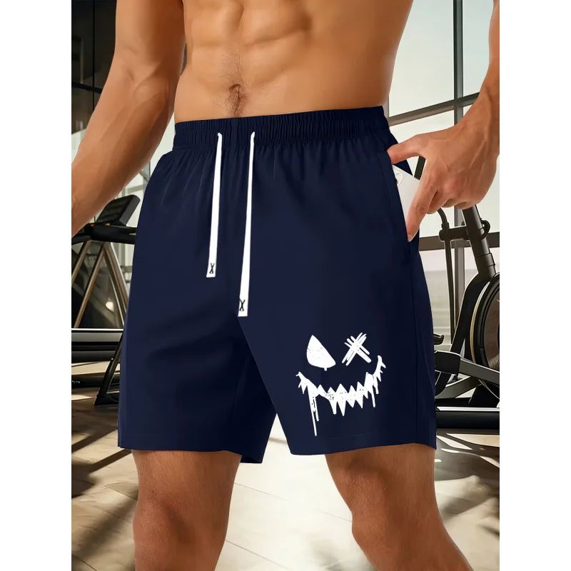 Men's Summer Fashion Shorts，Pumpkin ghost face pattern，Drawstring casual fitness wear for home use，Summer shorts beach pants