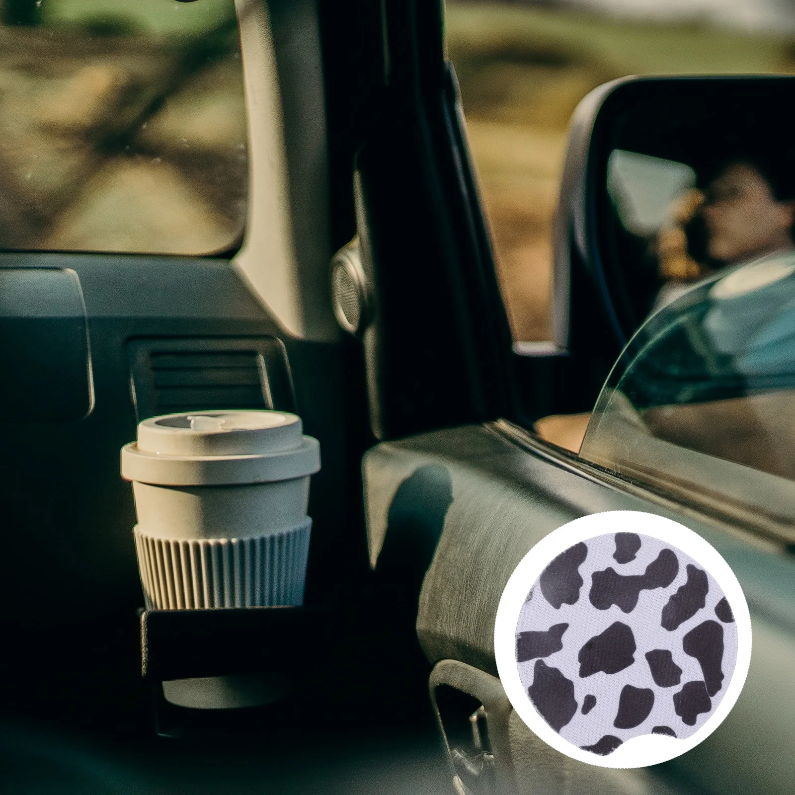

2Pcs Car Cup Coasters Heat Resistant Non Slip Truck Accessories for Men Easy to Clean Cow Pattern Tea Holder Mats