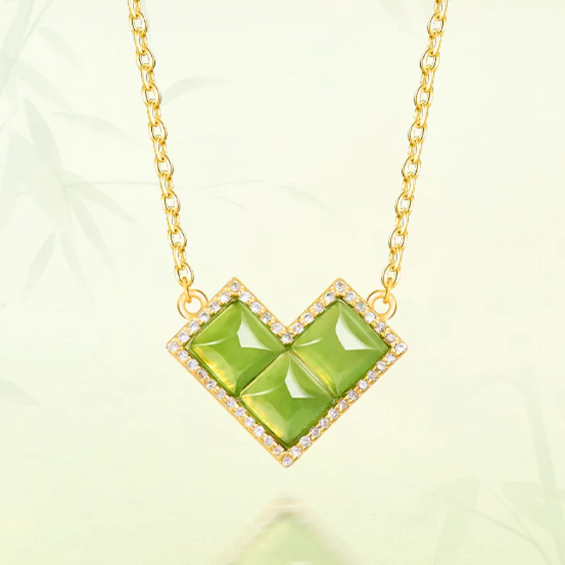 

Нефритовый кулон с уникальным дизайном сердца, натуральный нефрит Хэтянь, зеленое ожерелье со шпинатом