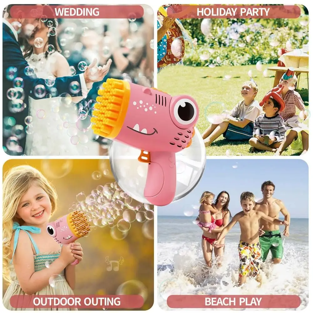 เครื่องทําฟองไดโนเสาร์ 40 หลุมพลาสติกพร้อมฟองของเหลว 1 ฟองเครื่องทําฟองอัตโนมัติเต็มรูปแบบไม่มีแบตเตอรี่ที่จับป้องกันการลื่นไถล
