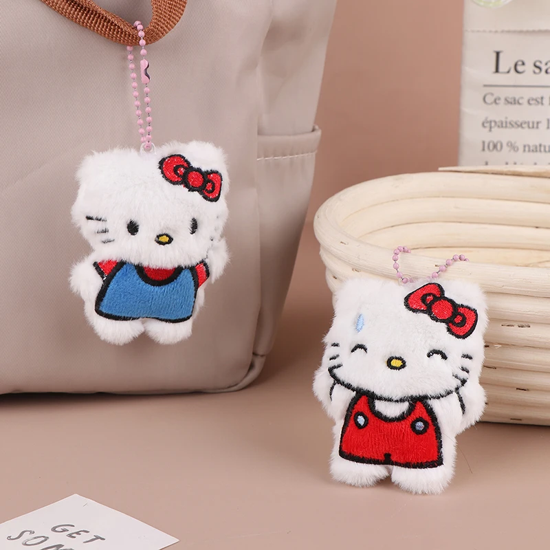 LLavero de felpa Kawaii de Hello Kitty, pegatina con nombre de gato Sanrio KT, colgante para mochila, bolso, decoración de coche