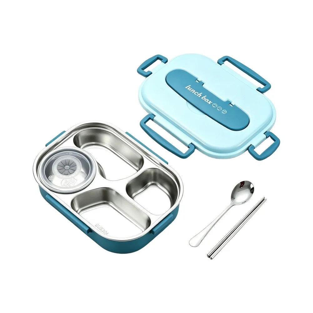 4 Compartment Stainless Steel Food Box with Tight Fit Lid Leakproof Construction for Daily Lunch Storage Needs