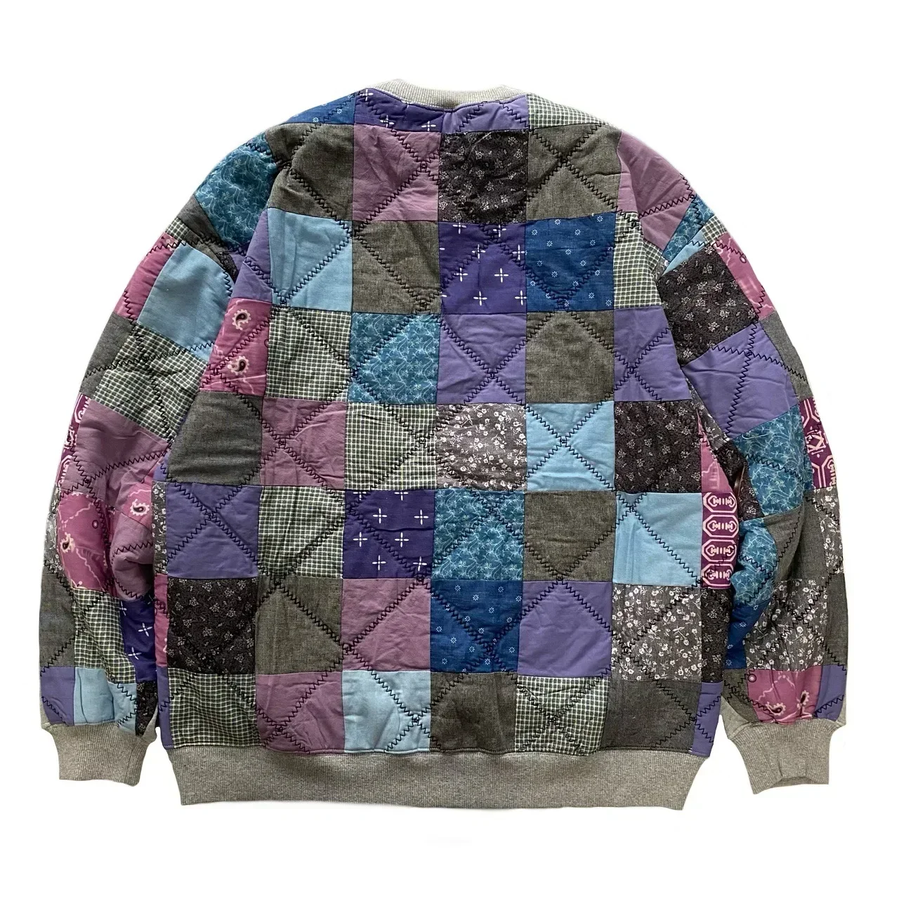 Jia-Pull rétro à manches longues et col rond pour hommes, sweats à capuche non kapital, patchwork au dos vintage, optique Calico At, marque annuelle