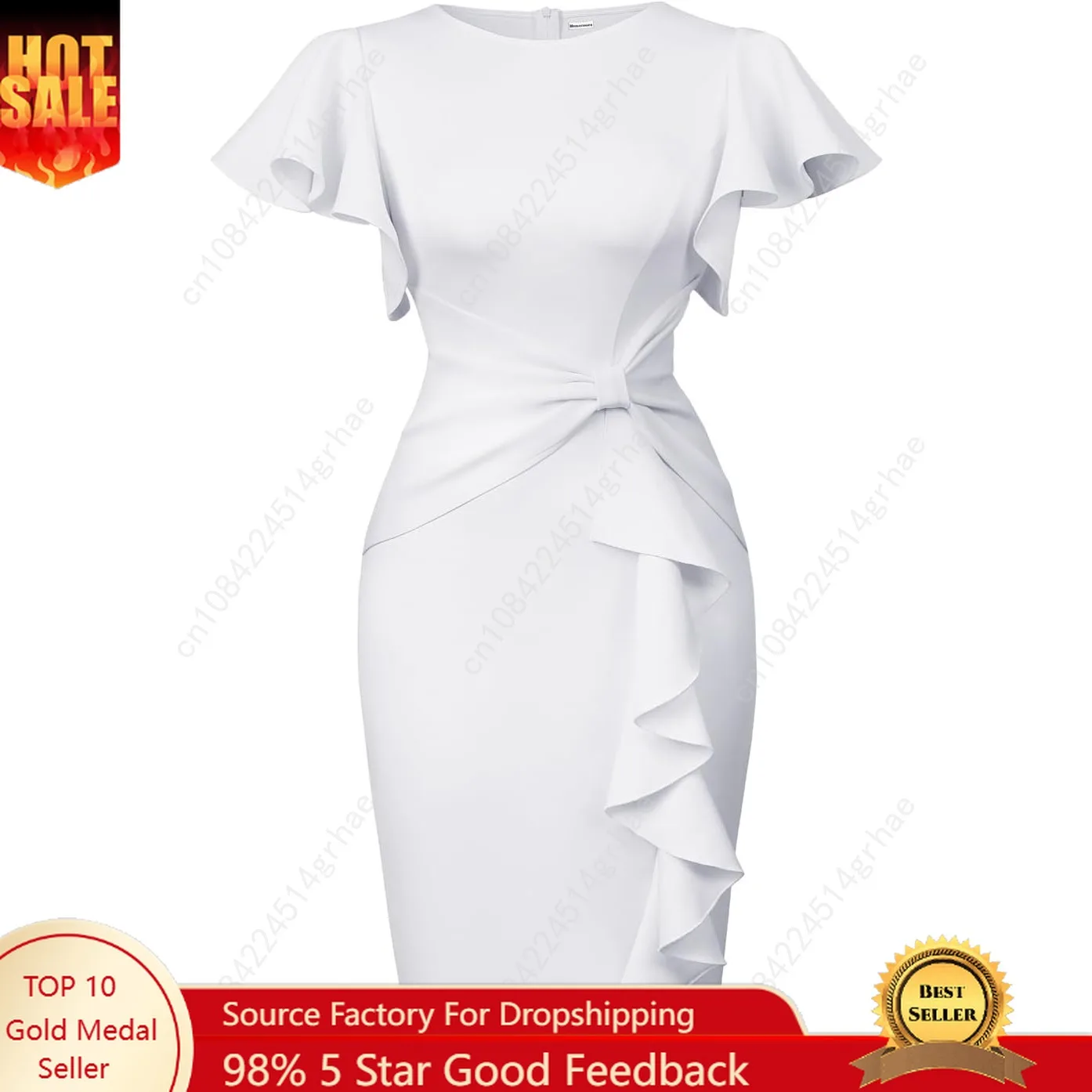 Women's Wear To Work Vintage Ruffle Peplum Cocktail Pencil Knee Midi Dress