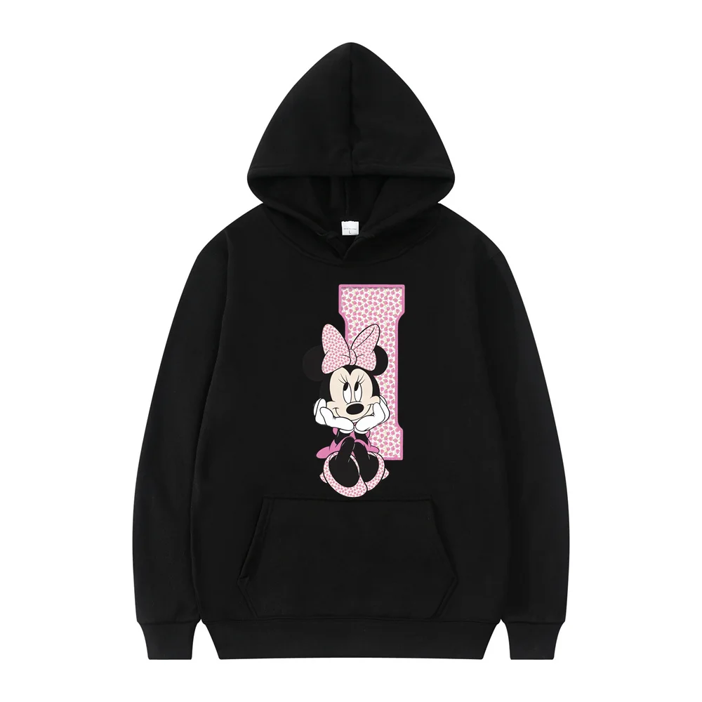 Black Cartoon Hoodies Disney Letter A B C D Sweatshirts Girls Clothes Kawaii Pullover Anime Cartoons Woman and Men Casual Tops