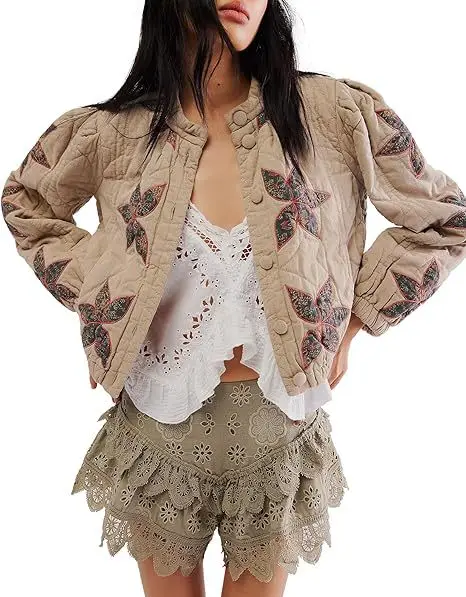 Women Print Parkas Single Breasted O Neck Jackets Long Sleeve Casual Short Coats Thick Warm Elegant Jacket Office Lady Winter