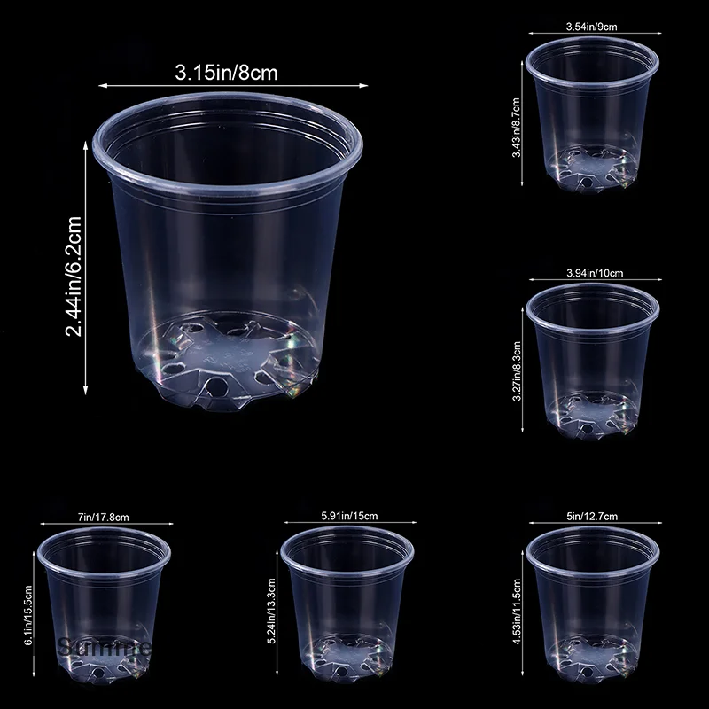 【E】5 Uds. Maceta de plástico transparente con orificio de drenaje, visibilidad del crecimiento de raíces de jardinería para todas las plantas, protección contra daños por agua