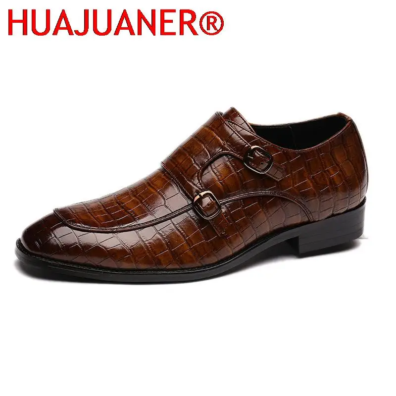 Men's Business Dress Office Shoes Crocodile Grain Leather Shoes Mens Buckle Casual Wedding Party Shoes Men Flats Plus Size