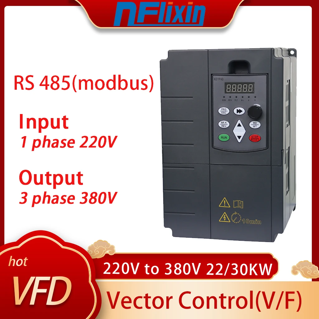 Hot! High-Quality 220V To 380V VFD 22/30KW 1P 220V Input 3P 380V Output DC/AC Inverter Variable Frequency Drive for CNC Motor