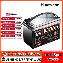 Humsienk 12V 100Ah Built-in 100A BMS Lithium Iron Phosphate Battery Packs For RV/ Vans/ Trolling Motor/Golf Cart/Camping/UL 1973