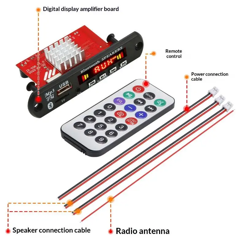 1 Set Wireless Car Audio Moudle MP3 Player Handsfree USB TF FM Radio Music Speaker 120W Amplifier Bluetooth MP3 Decoder Board