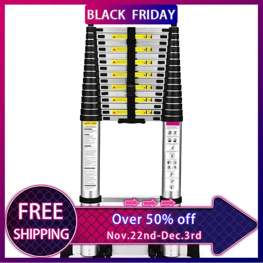 

Telescoping Ladder, 20.3 FT Aluminum Telescoping Ladder with Hooks,Portable Collapsible RV Ladder with Wheels and Stabilizer Bar