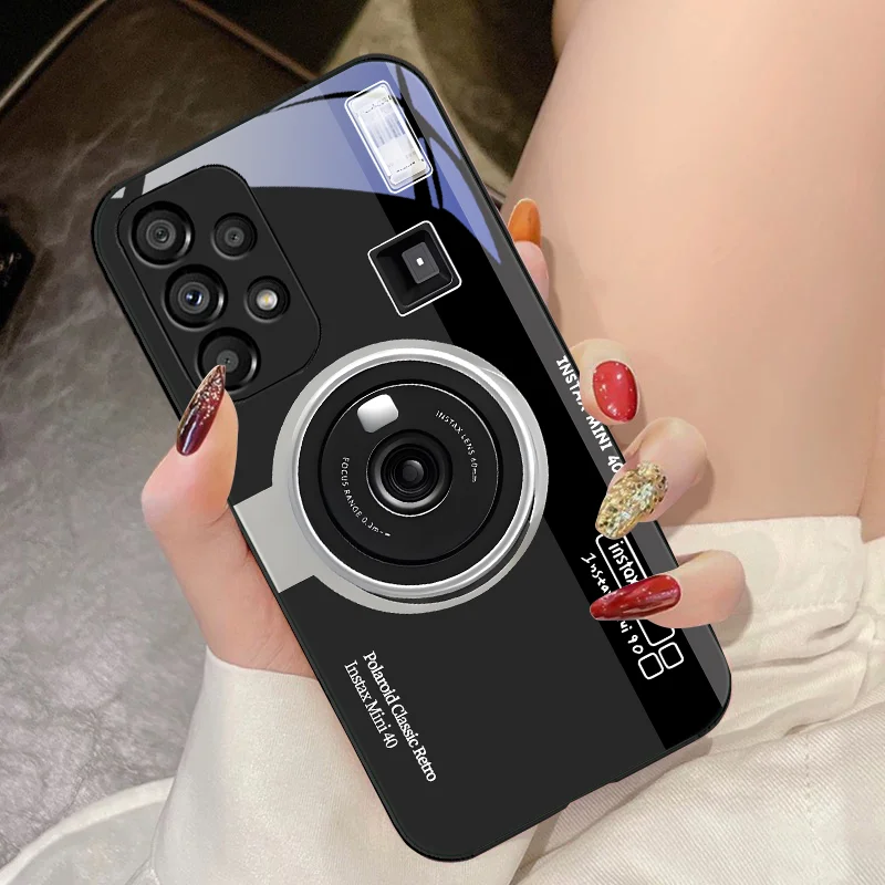 Tempered Glass Phone Case For Samsung Galaxy S10 4G S20 11E 30 S21 21Fe 22 Pro S23 Ultra 5G S8 S9 Retro Camera Green Pink