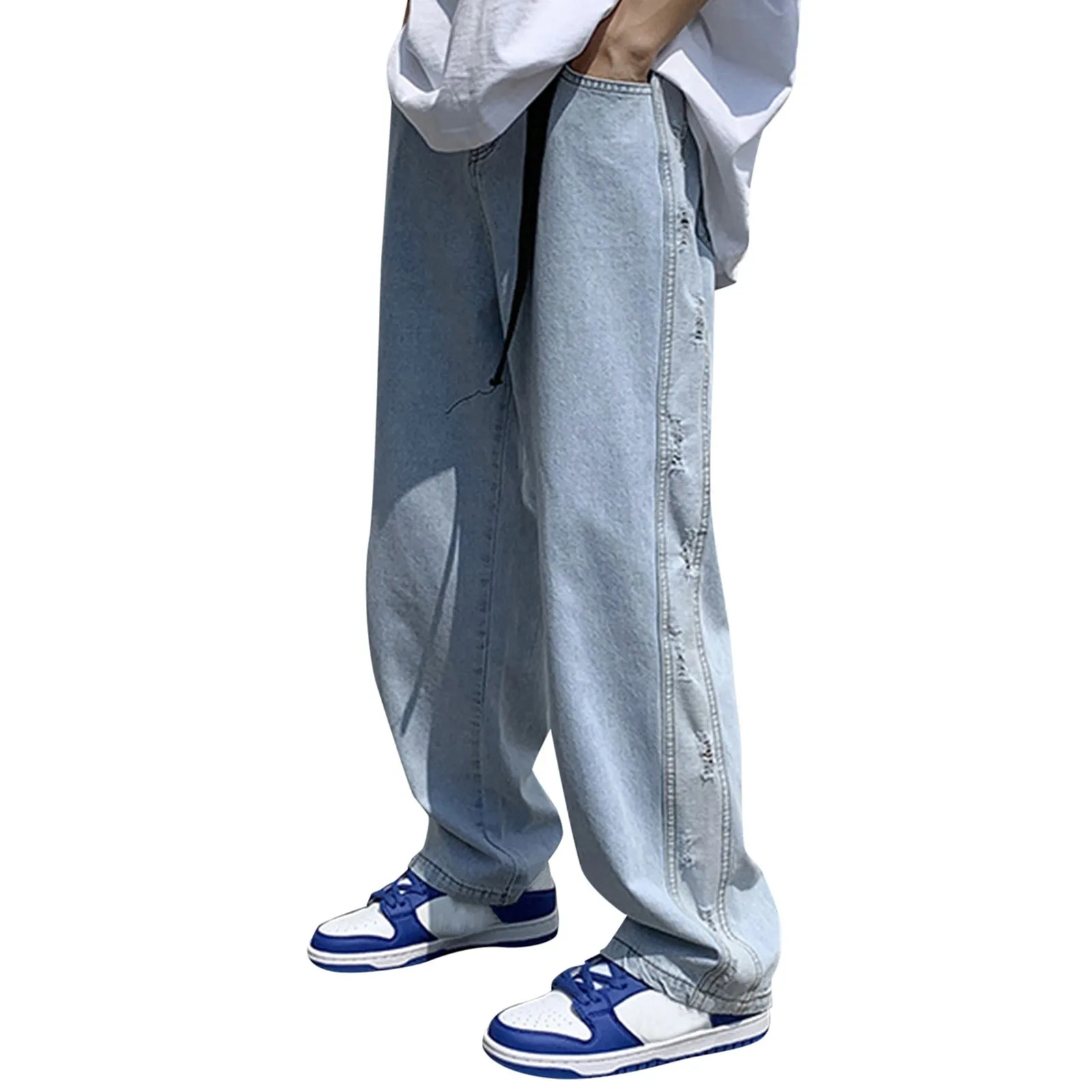 Wide Leg Pants Men's Large Size Jeans Fashion Loose Baggy Streetwear Denim Trousers