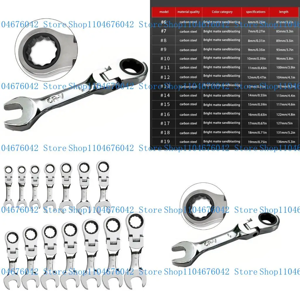 5ASD Flexible Head Ratchet Crench 72 Tooth Combinazione a manico corto Wrenchspanner