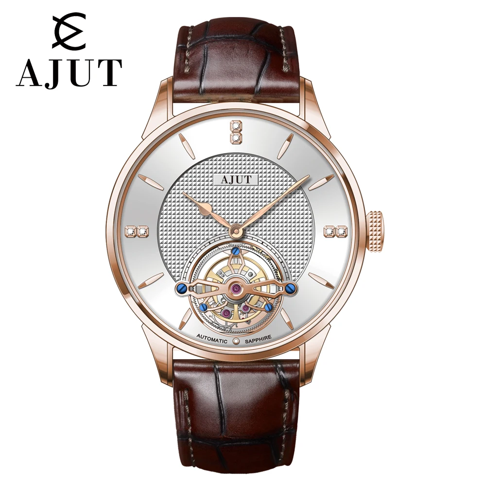 Ajut voando tourbillon relógio homem 0253 esqueleto de luxo movimento automático relógios mecânicos safira para homem à prova dwaterproof água simples