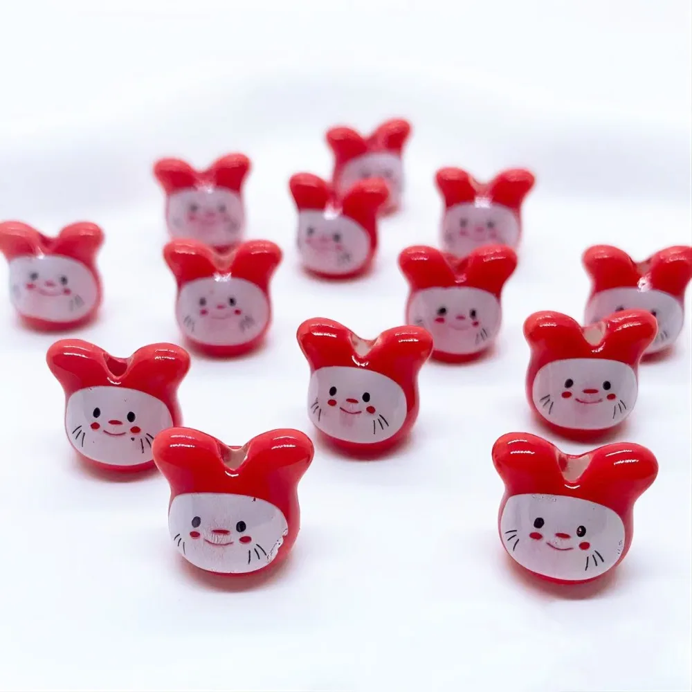 10Pcs Ceramic Colorful Chinchillas Ceramic Beads Rabbit Animal Cute Rabbit Ceramic Beads Colorful Beads