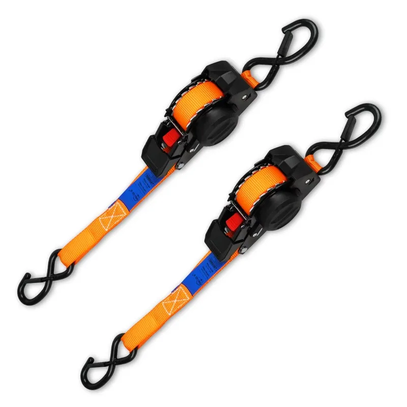 

Retractable ratchet fastening straps with double J hooks for the transport of aircraft equipment and engines