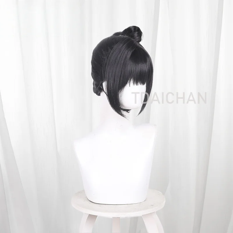 2026 Anime Sparks of Tomorrow Inako Mogawa Cosplay Wig Black 40cm Updo Hair Bun Kawaii Party Halloween Props with Free Wigcaps view 4