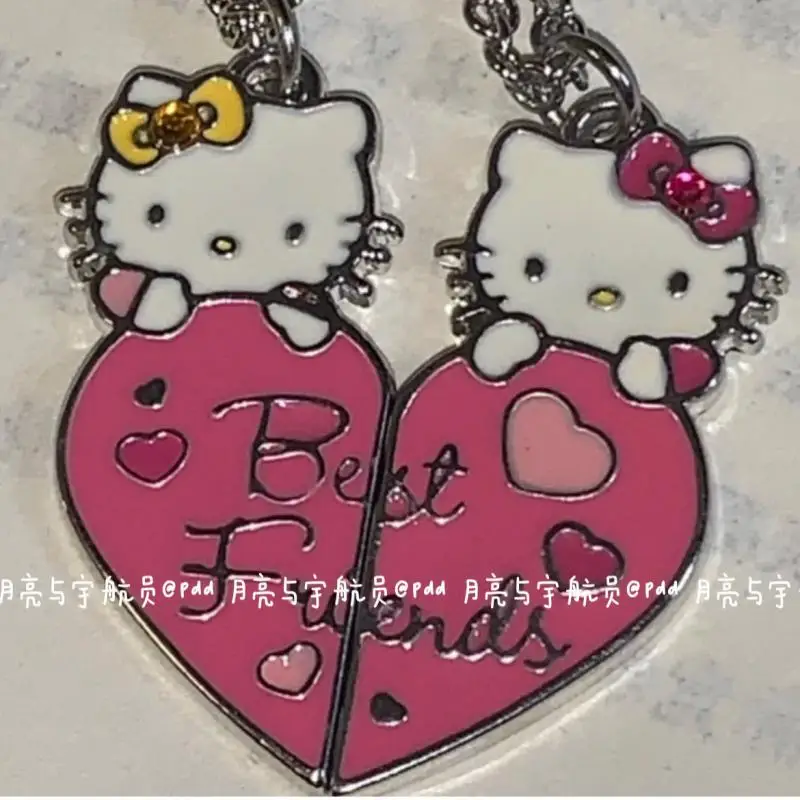 2Pcs Kawaii Sanriod Anime Series Hello Kittyd Necklace Fashion Jewelry Good Friend Sharing Outfit Girl Heart Couple Models Gift