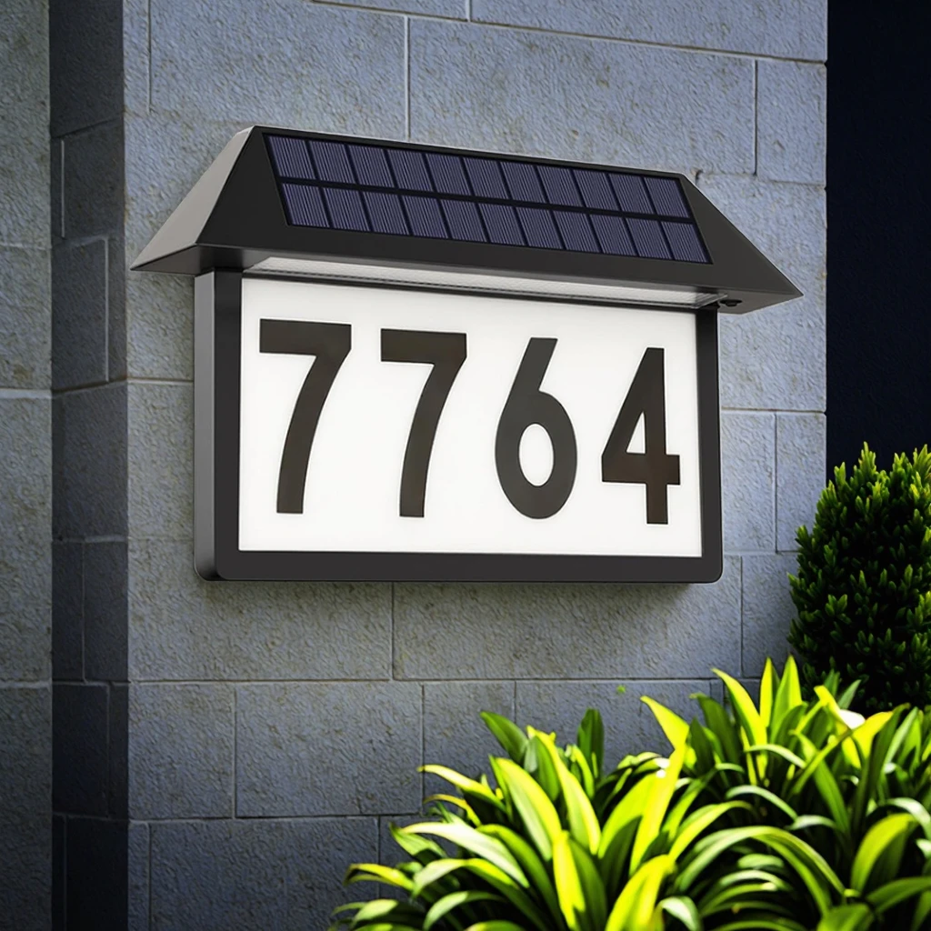 Au Silver Solar Light Emitting Diode Wall Light Waterproof IP65 Outdoor Garden Address House Number Logo Courtyard Door Plaque
