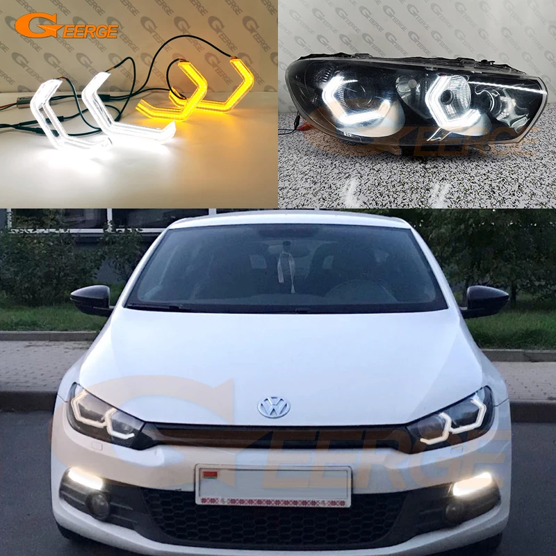 For Volkswagen VW Scirocco III MK3 2008-2017 Ultra Bright Crystal Concept M4 Iconic Style LED Angel Eyes Halo Rings Day Light