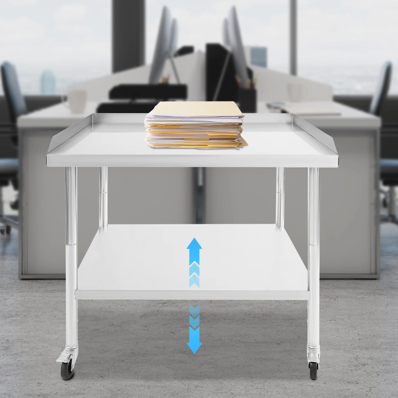 2-Tier Stainless Steel Kitchen Work Table Commercial Prep Table with Wheels for Home Restaurant Storage