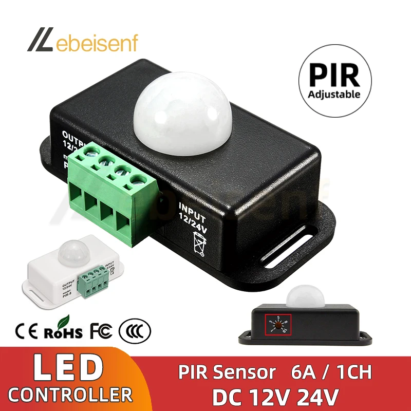 DC 12V 24V 6A regolazione automatica interruttore sensore di movimento PIR rilevatore a infrarossi IR modulo di accensione/spegnimento della luce