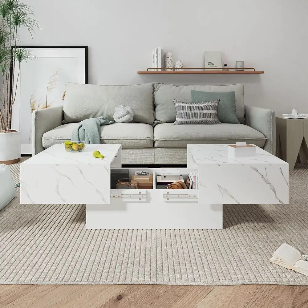 

Large Storage White Marble Coffee Table for Living Room and Center Tables