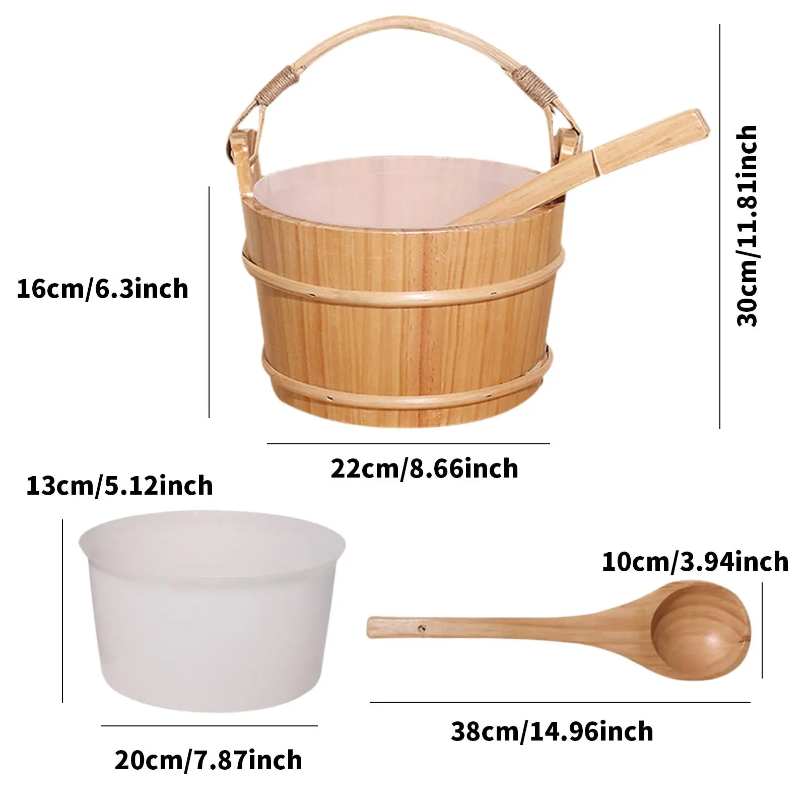 مجموعة دلو ومغرفة للساونا، لوازم حمام محمولة قوية، دلو استحمام خشبي لمراكز السبا، غرفة الاستحمام، الحمام الشتوي