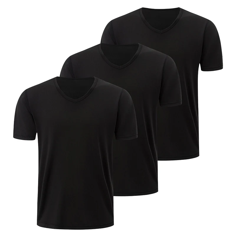 1/2/3 Pcs Men's Solid Color Casual Small White T Youth Loose Joker Classic V-neck Comfortable Short Sleeve Simple Fashion T-shir image 3
