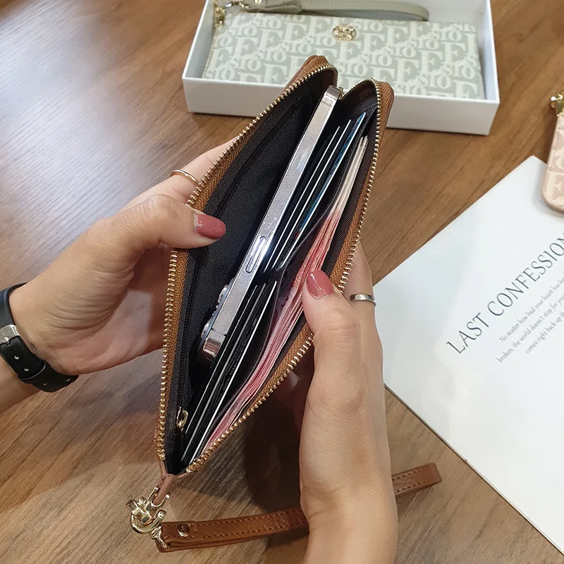 2025 Thin Women Wallets Genuine Leather Clutch Bag Original Brand Long Cowhide Purse With Logo Letter Print Grained Clutches