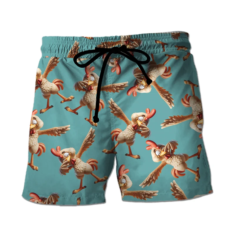 Funny Chicken Graphic Bermudas Hawaiian Boardshorts Rooster Board Shorts Male Trousers Boy Trunks Kids Beach Shorts Short Pants