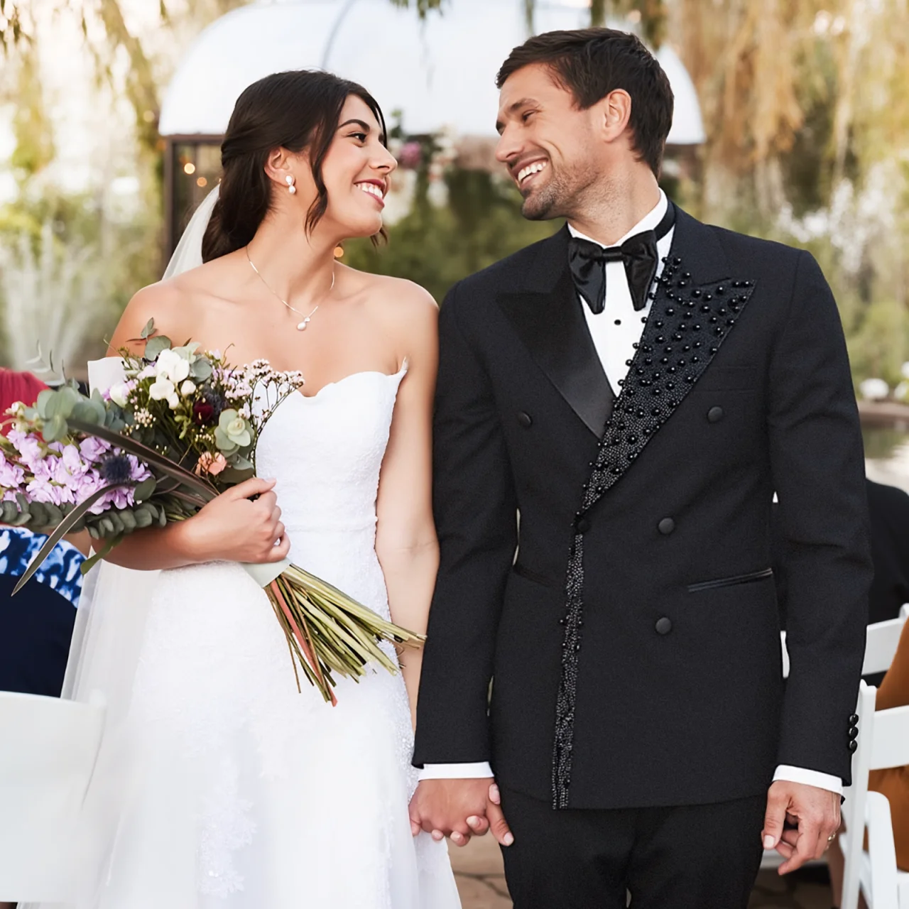 

Роскошные мужские костюмы, комплект из 2 предметов, пиджак, брюки, бусины, двубортный, с остроконечными лацканами и карманами, вечерние, индивидуальный заказ, trajes para hombre