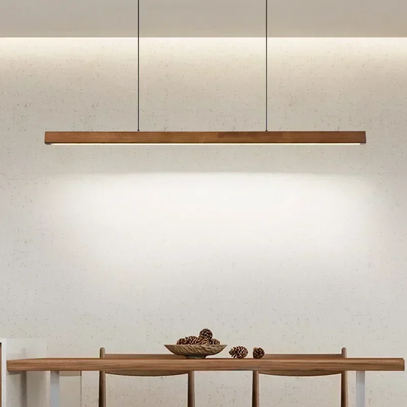 Imagem -02 - Modern Led Wood Pendant Light Candeeiro de Mesa de Jantar Suspensão Lustre Luminária de Cozinha Tira Longa