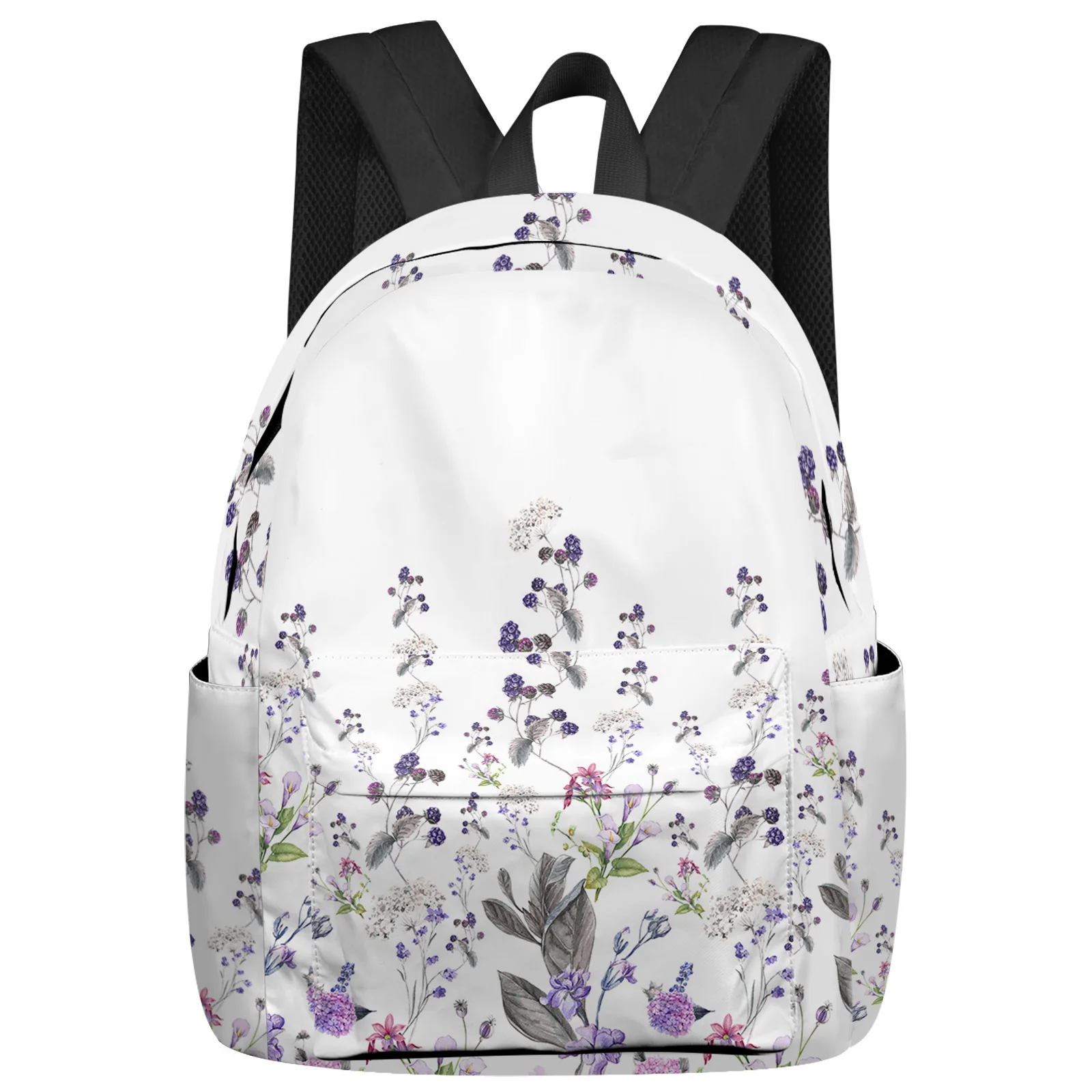 Sac à dos à fleurs violettes pour hommes et femmes, sac à dos de voyage, sacs d'école pour étudiants de grande capacité, plantes, mode