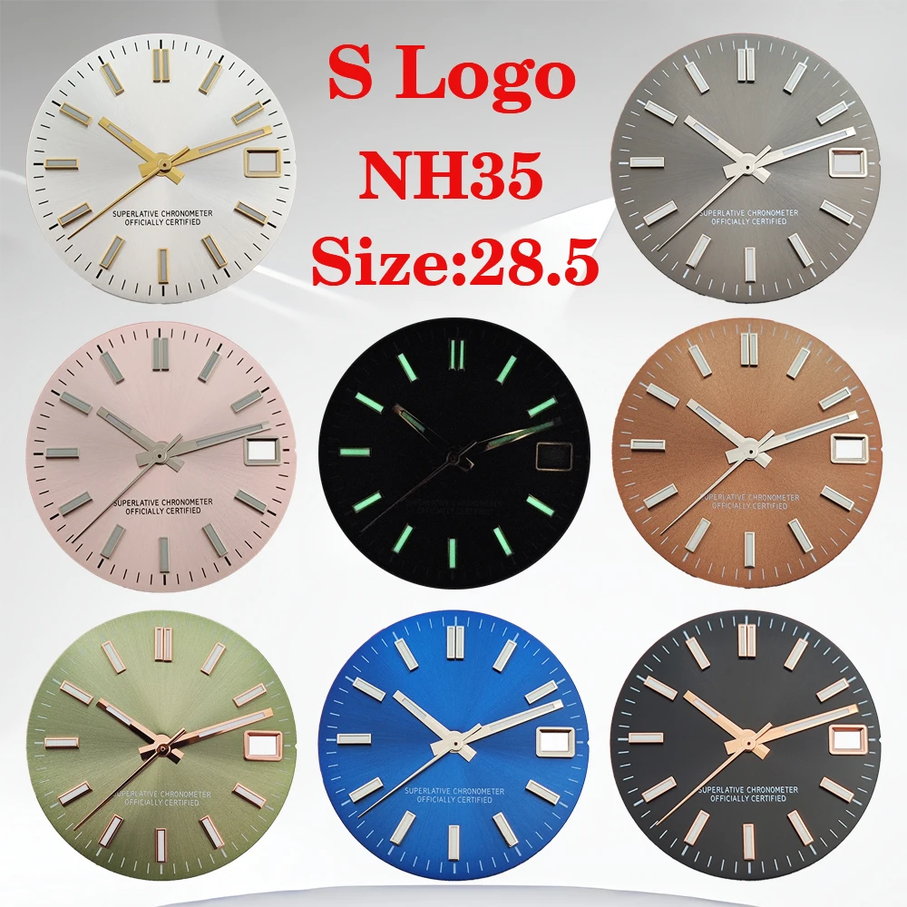 

28.5mm NH35 S Logo Dial Watch Accessory Sun Pattern Green Luminous Design Suitable for NH35 NH36 Movement