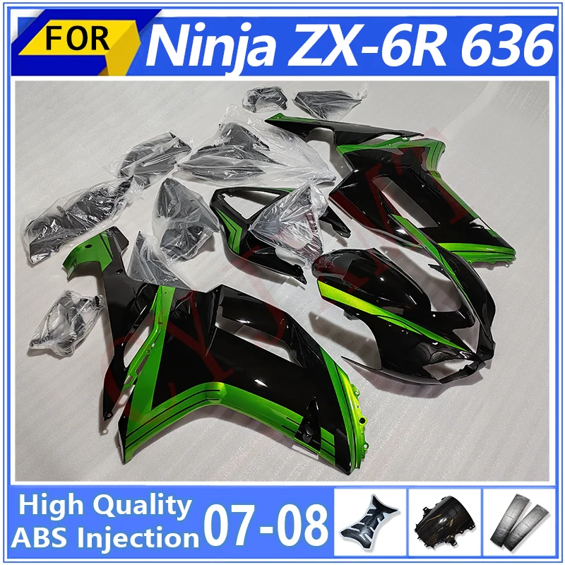 

Motorcycle Fairing Body Kit for KAWASAKI Ninja636 ZX6R636 2007 2008 Fairings Ninja ZX-6R 636 07 08 Black Green Bodyframe Housing