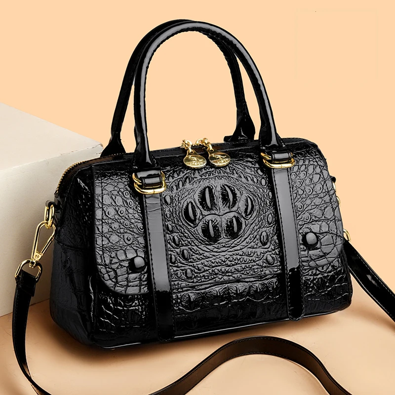 

Качественная мягкая кожаная сумка с верхней ручкой для женщин, модная черная сумка через плечо с крокодиловым узором, роскошная брендовая женская сумка на плечо