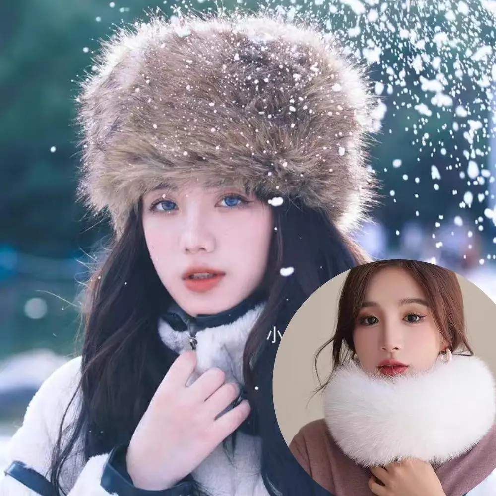 

Soft Warm Winter Scarf Luxury Fluffy Fur Fisherman Hat Windproof Ear Protect Caps Head Cover Ski Cap Brimless Hat Women Scarves