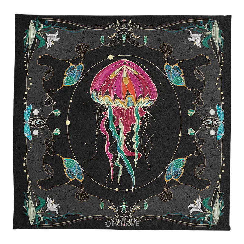 Spiritual Rainbow Jellyfish Tarot Tablecloth Velvet Altar Cloth Holy Lotus Moon Phase Oracle Cards Pads Witchcraft Pagan Gifts