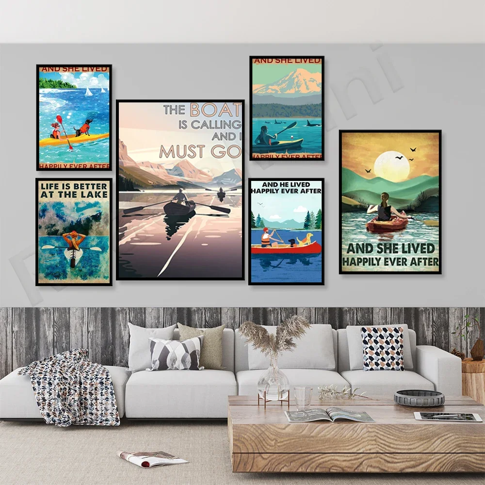 Kayak boat is calling, I have to go, kayak and her happy life retro poster, girl kayaking river, gift for kayak lover lovers