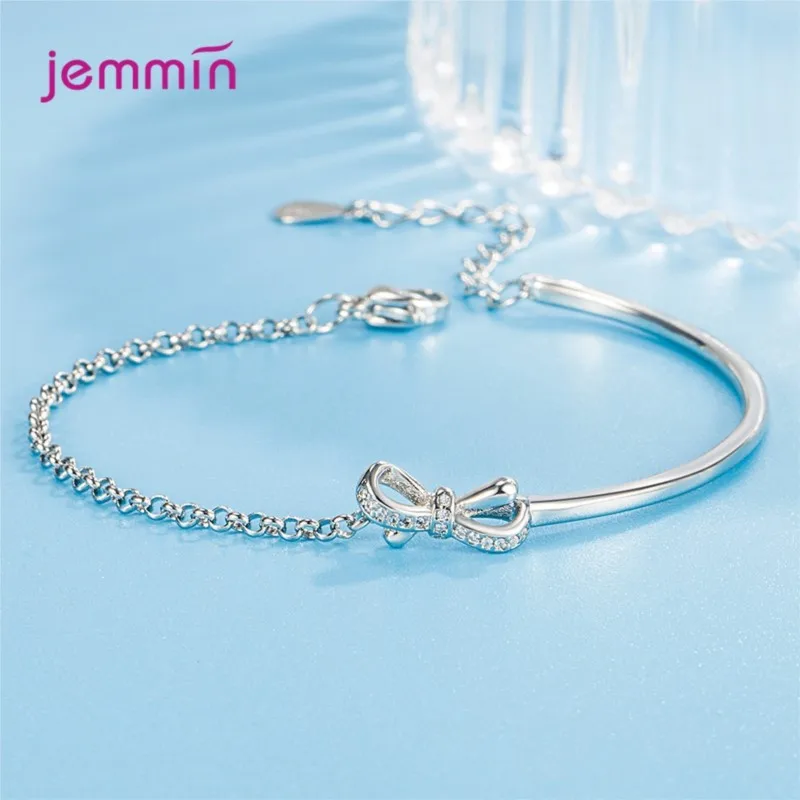 

Сияющий браслет с бантом для женщин и девочек, подлинный регулируемый женский браслет из стерлингового серебра 925 пробы, модные ювелирные изделия