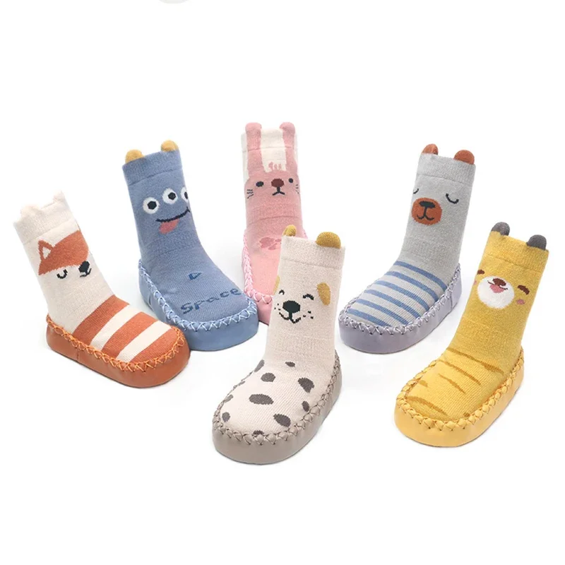 Baby Boys Girls Toddlers Anti Slip Slipper Shoes Cute Kids Children Grip Floor Walking Indoor Short Cotton Socks Spring Autumn